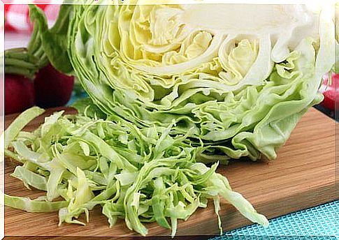 Green cabbages on the table.