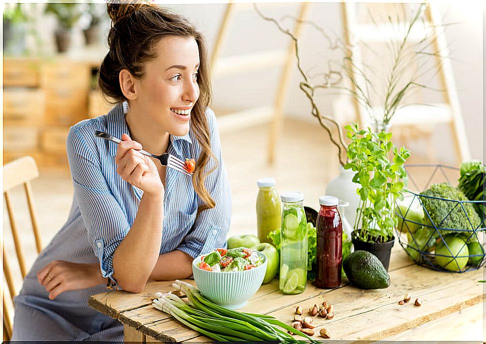 Woman eating a vegetarian diet