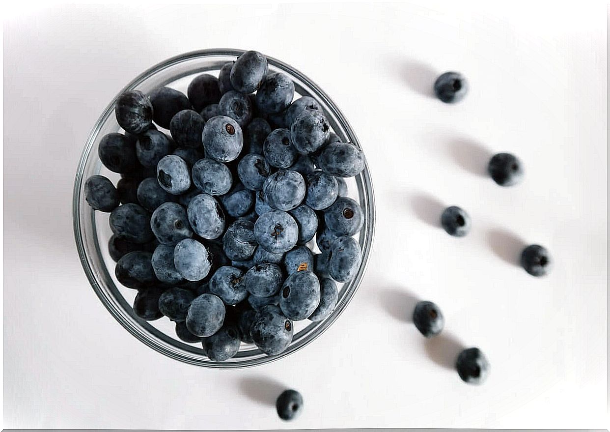 Plate with blueberries to make granola.