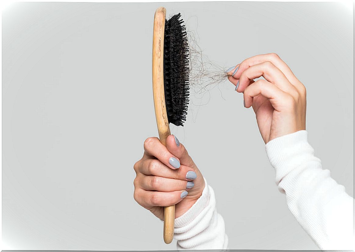 Hair in the hairbrush.