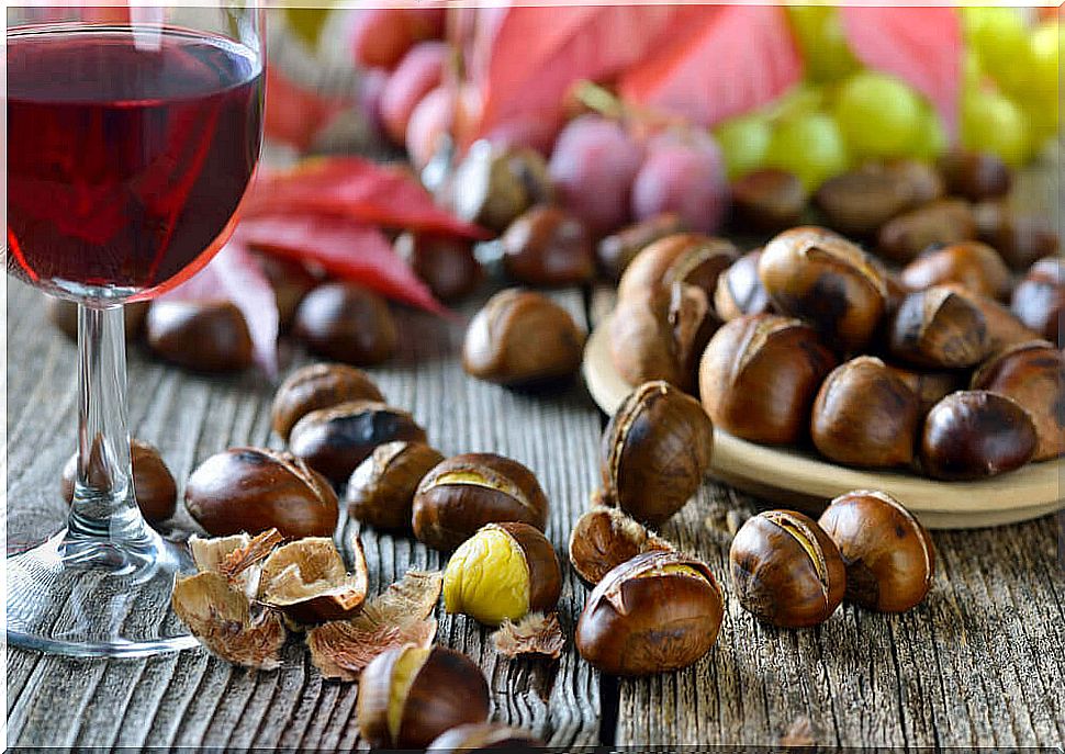 Chestnuts with a glass of wine