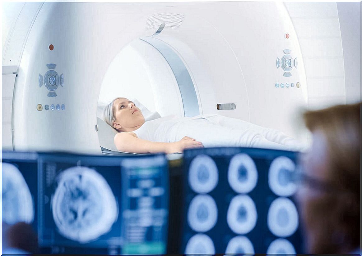 Cancer patient undergoing radiotherapy.