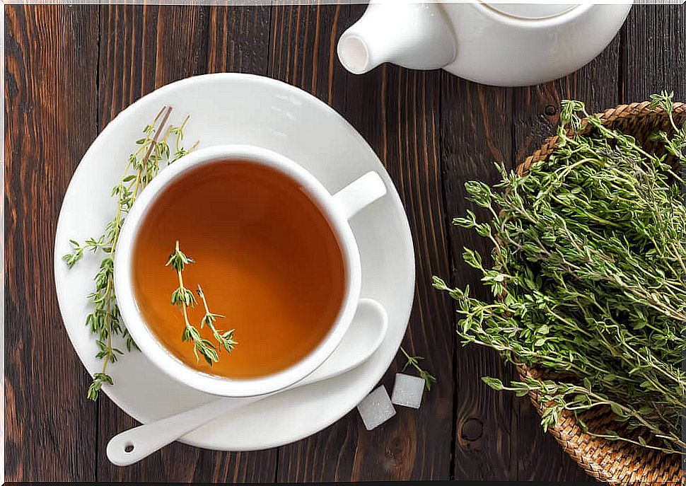 Cup with thyme tea