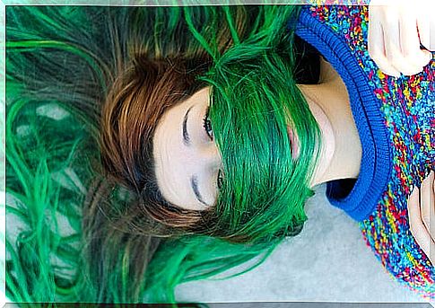 Girl with dyed green hair