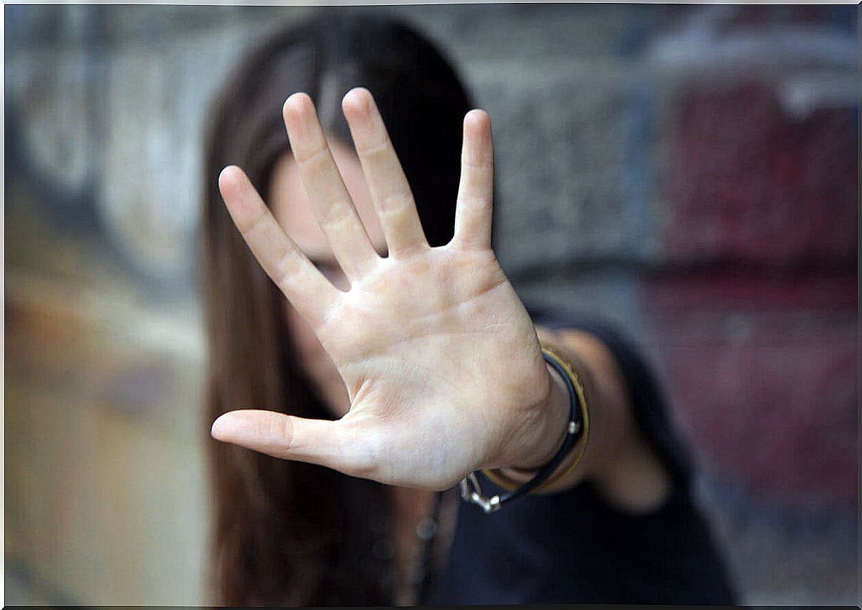 Girl rejecting with hand