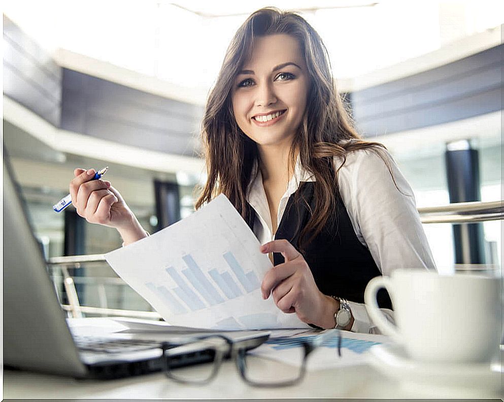 Happy woman at work