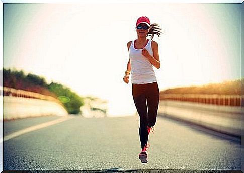 Woman running down the road